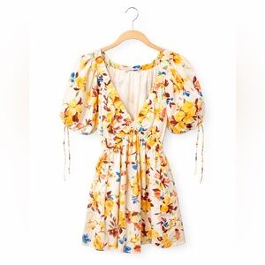 Abercrombie & Fitch Poplin Puff Sleeve Babydoll Mini Dress